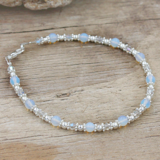 BESHEEK Clear AB Bali Style Moonstone and Crystal Braclet| Handmade Hypoallergenic Boho Beach Gala Wedding Style Jewelry
