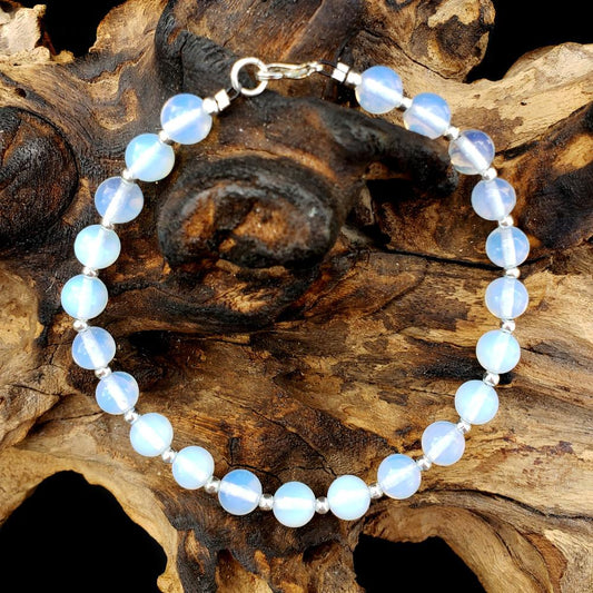 BESHEEK Silvertone and Moonstone Bracelet| Handmade Hypoallergenic Boho Beach Gala Wedding Style Jewelry