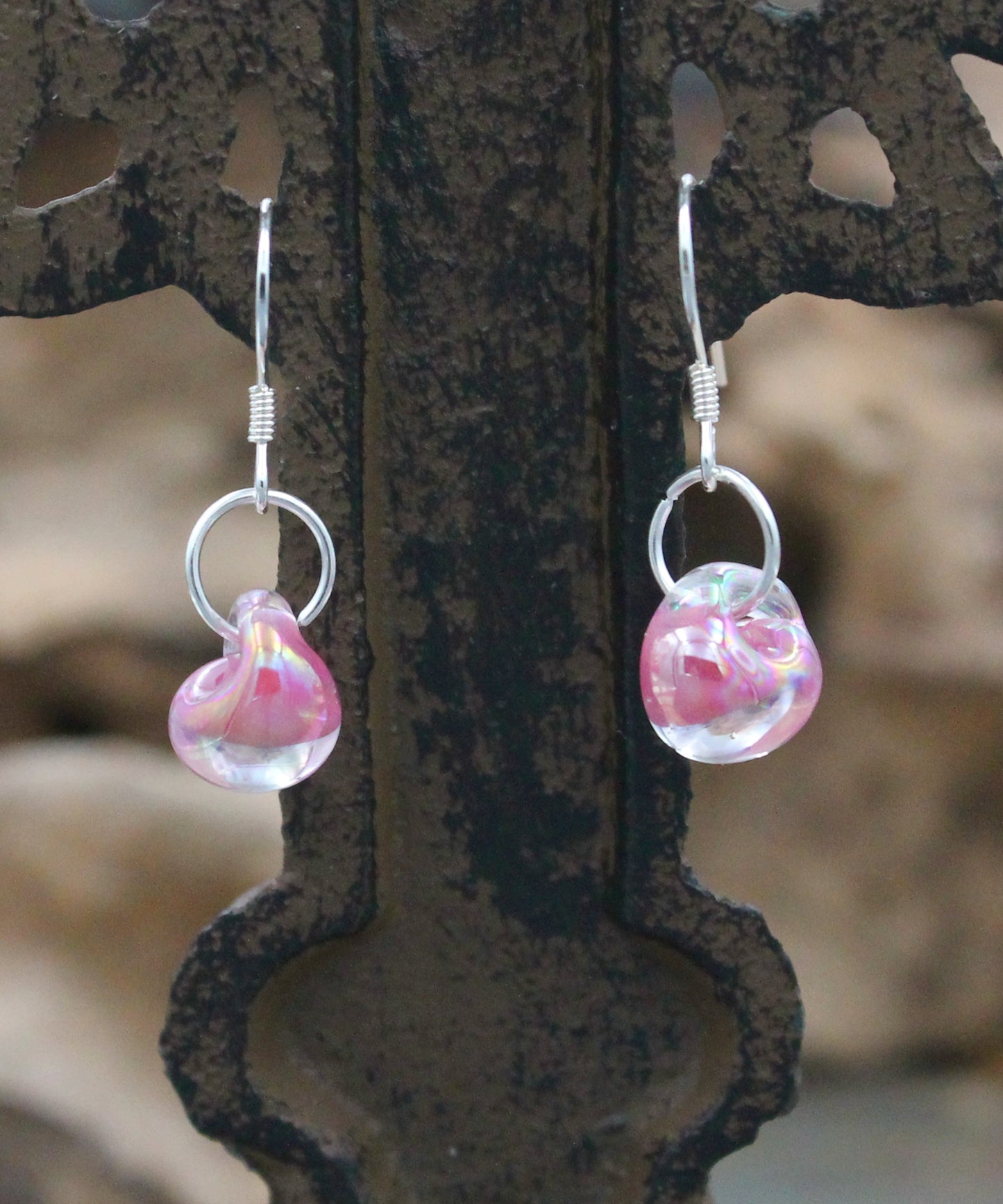 BESHEEK Sterling Silver Barbie Pink Frosted Water Droplet Glass Earrings | Hypoallergenic Boho Beach Gala Wedding Style Fashion Earrings