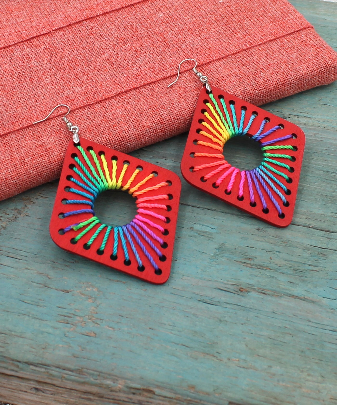 Red wooden store earrings