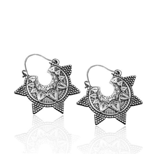 BESHEEK Silvertone Filigree Star Latch Boho Earrings | Hypoallergenic Boho Beach Gala Wedding Style Fashion Earrings