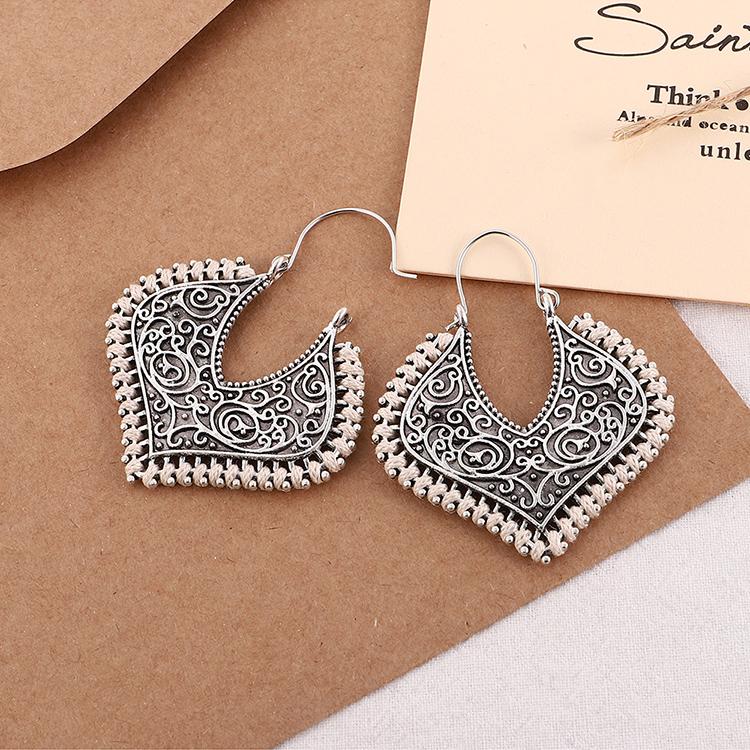 BESHEEK Handmade Silvertone Boho Filigree Latch key Marquis Earrings White | Handmade Hypoallergenic Boho Beach Gala Wedding Style Fashion Earrings
