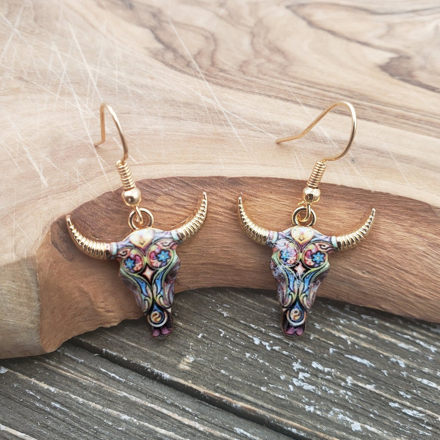 BESHEEK Gold Plated Multi-Color Cow Dangle Earrings | Handmade Hypoallergenic Boho Beach Gala Wedding Style Fashion Earrings