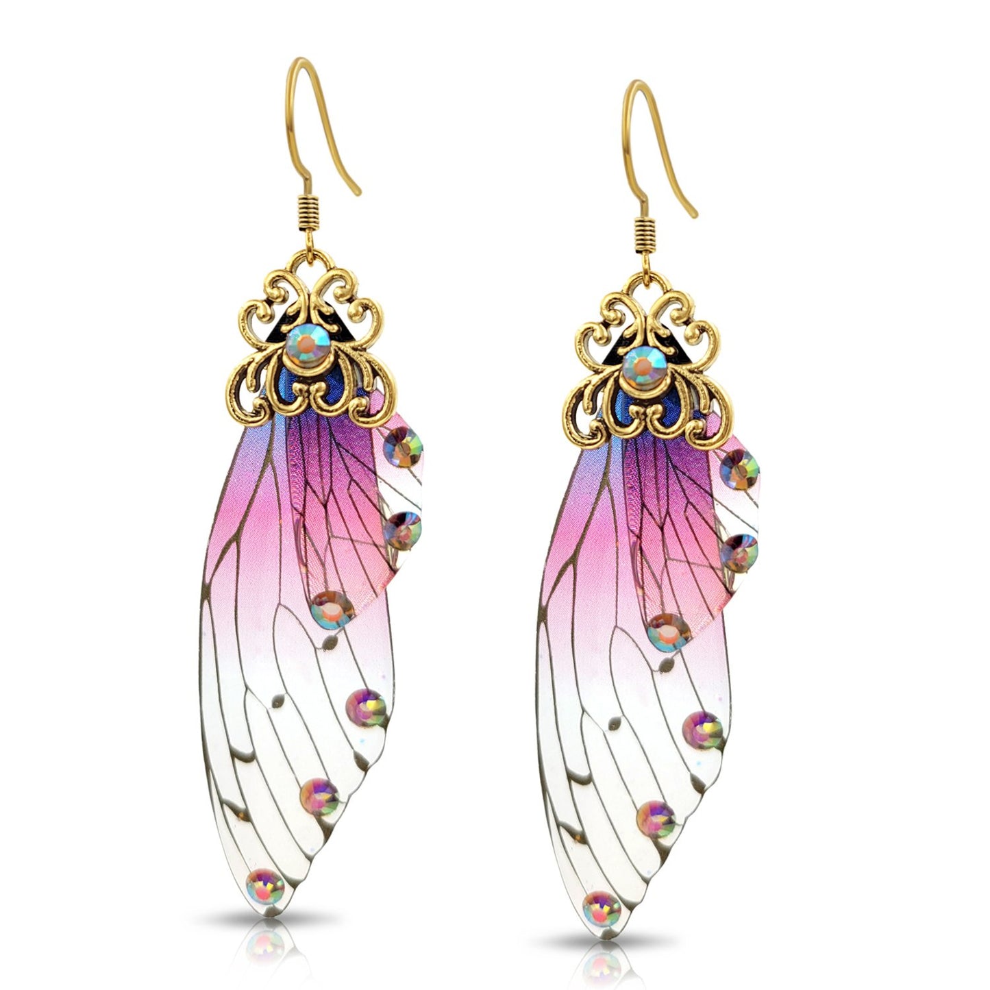 BESHEEK Clear, Pink and Purple with gold flecks Butterfly Wing Resin Earrings | Handmade Hypoallergenic Boho Beach Gala Wedding Style Fashion Earrings