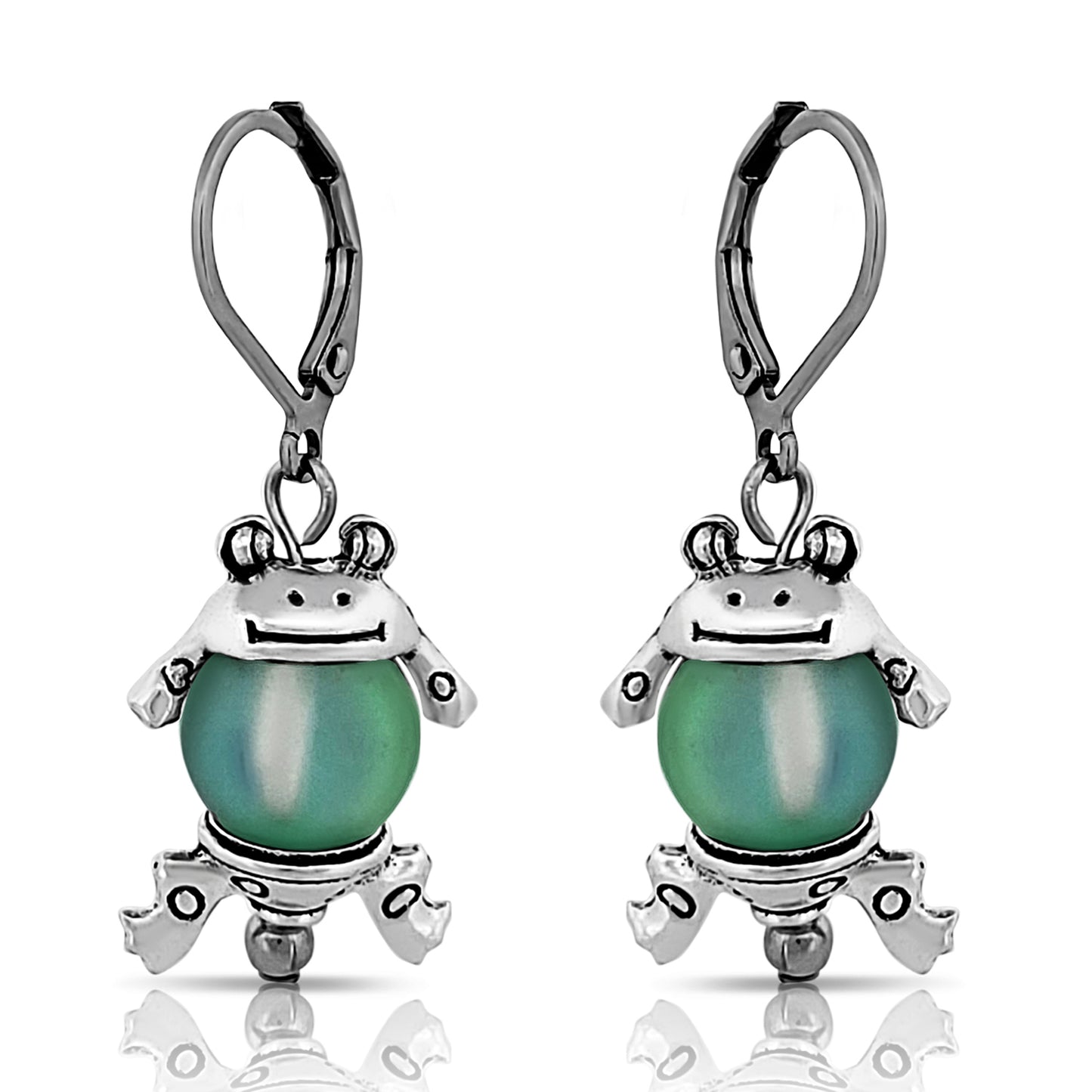 BESHEEK Silvertone Tree Frog Leverback Dangle Earrings | Hypoallergenic Boho Beach Animal Artistic Wedding Style Fashion Earrings