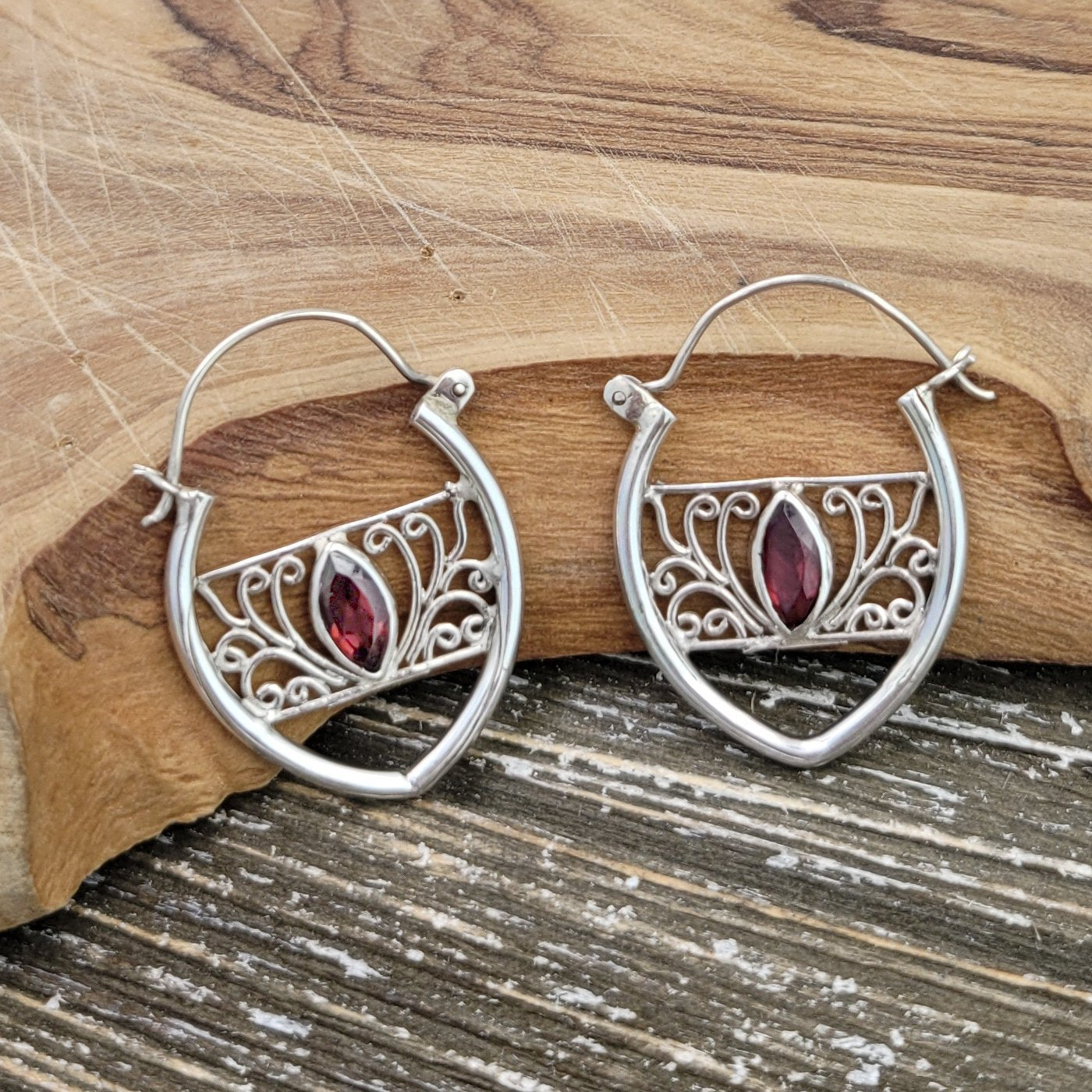BESHEEK Sterling Silver Marquis Garnet Stone Drop Earrings