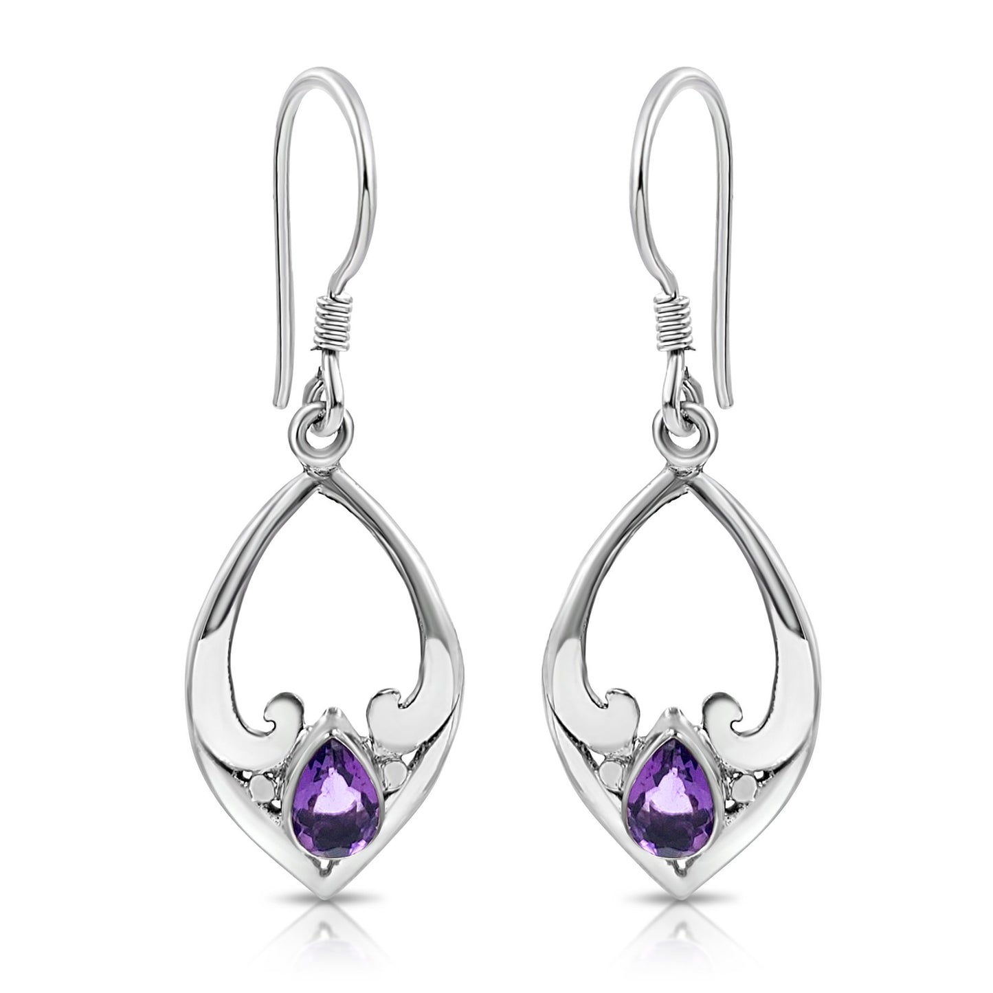 BESHEEK Sterling Silver and Amethyst Marquis Dangle Earrings | Handmade Hypoallergenic Boho Beach Gala Wedding Style Sterling Earrings