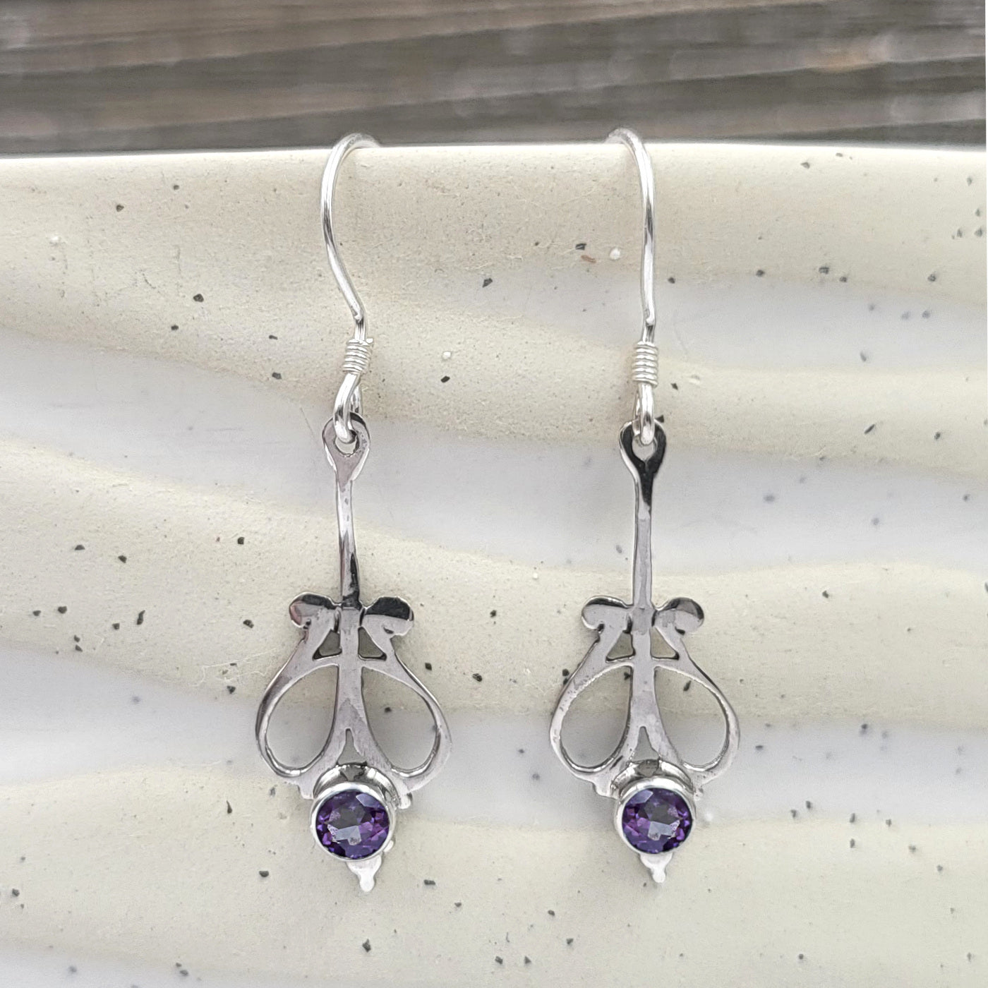 Sterling Silver and Gemstone Filigree Dangle Earrings