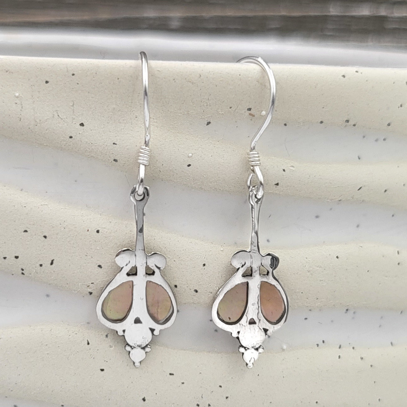 Sterling Silver and Abalone Shell Filigree Dangle Earrings