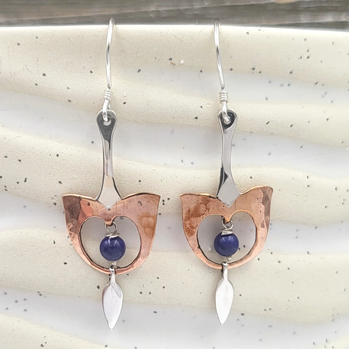 Sterling Silver and Copper Gemstone Abstract Earrings