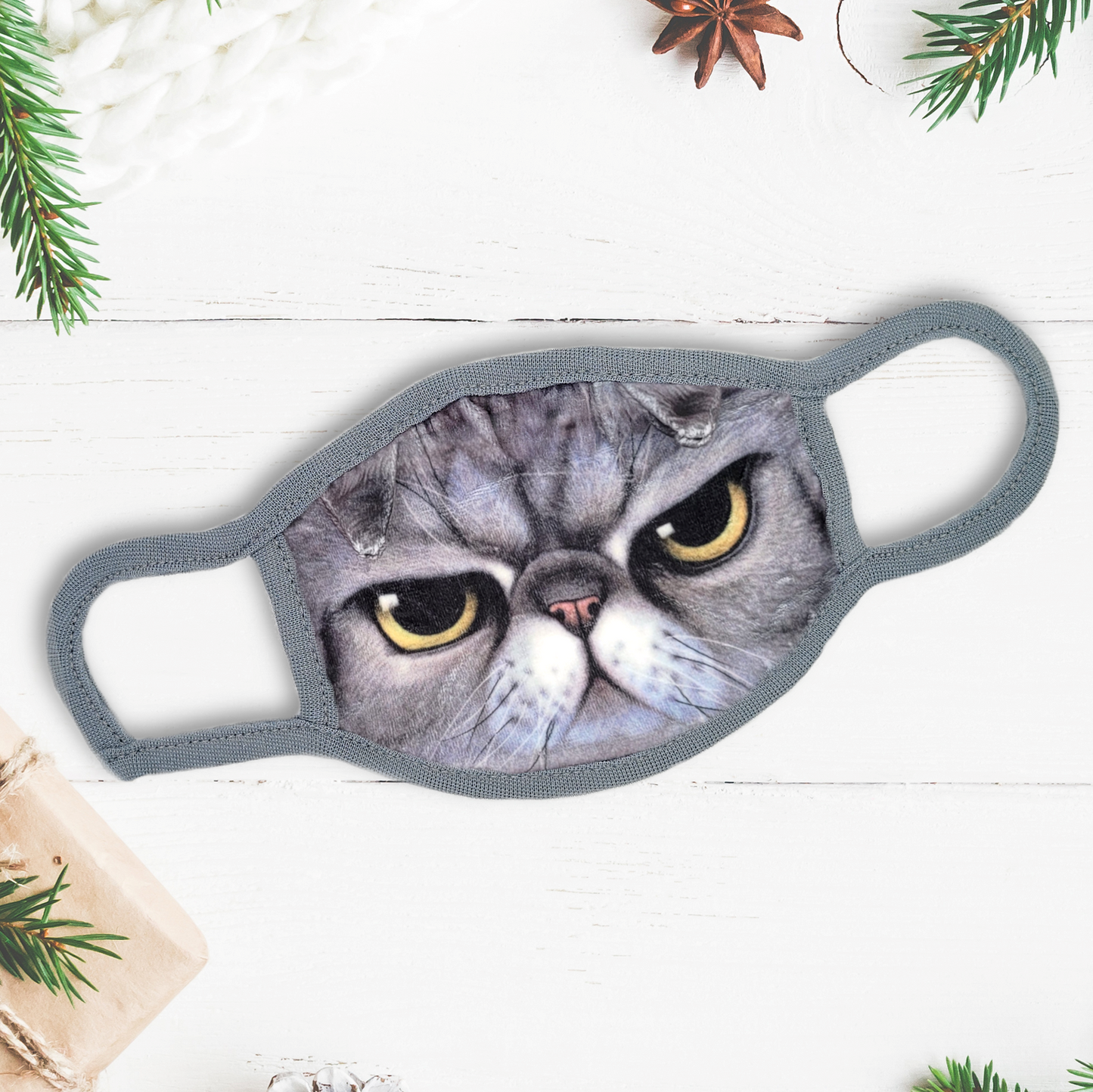 Grey Angry Cat Fabric Mask