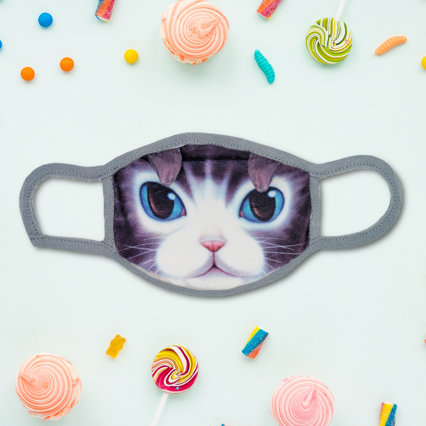 Blue Eyes Doll Face Kitten Fabric Mask