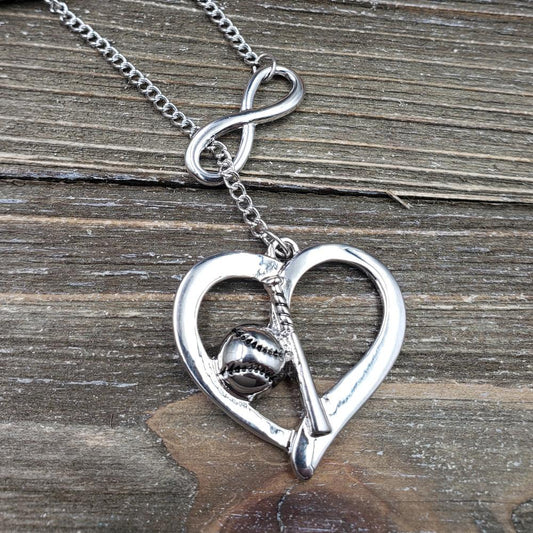 Silvertone Love Baseball Necklace
