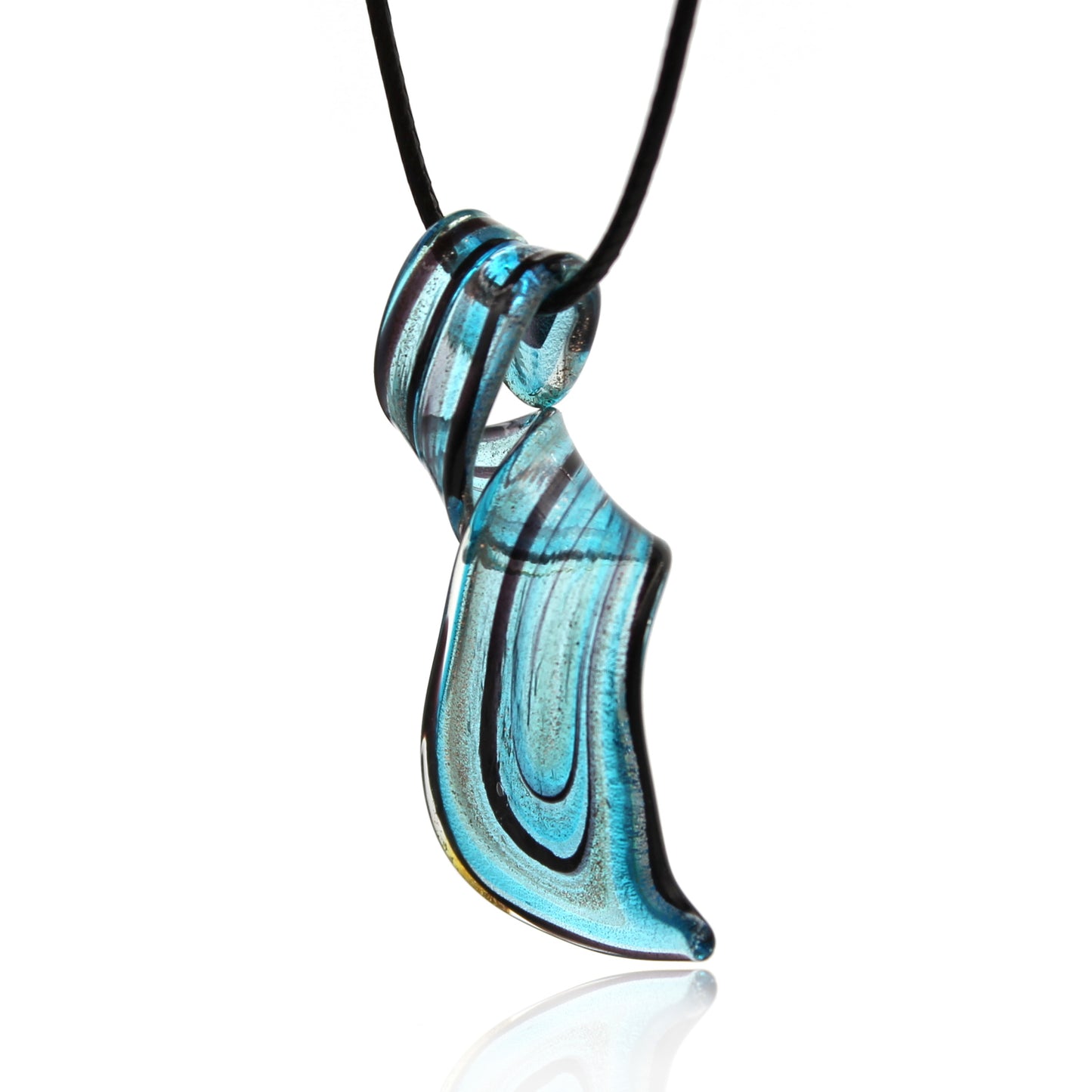 BESHEEK Handmade Murano Inspired Blown Glass Lampwork Art Blue and Black Twist Curl Necklace Pendant ? Handcrafted Artisan Hypoallergenic Italian Style Jewelry