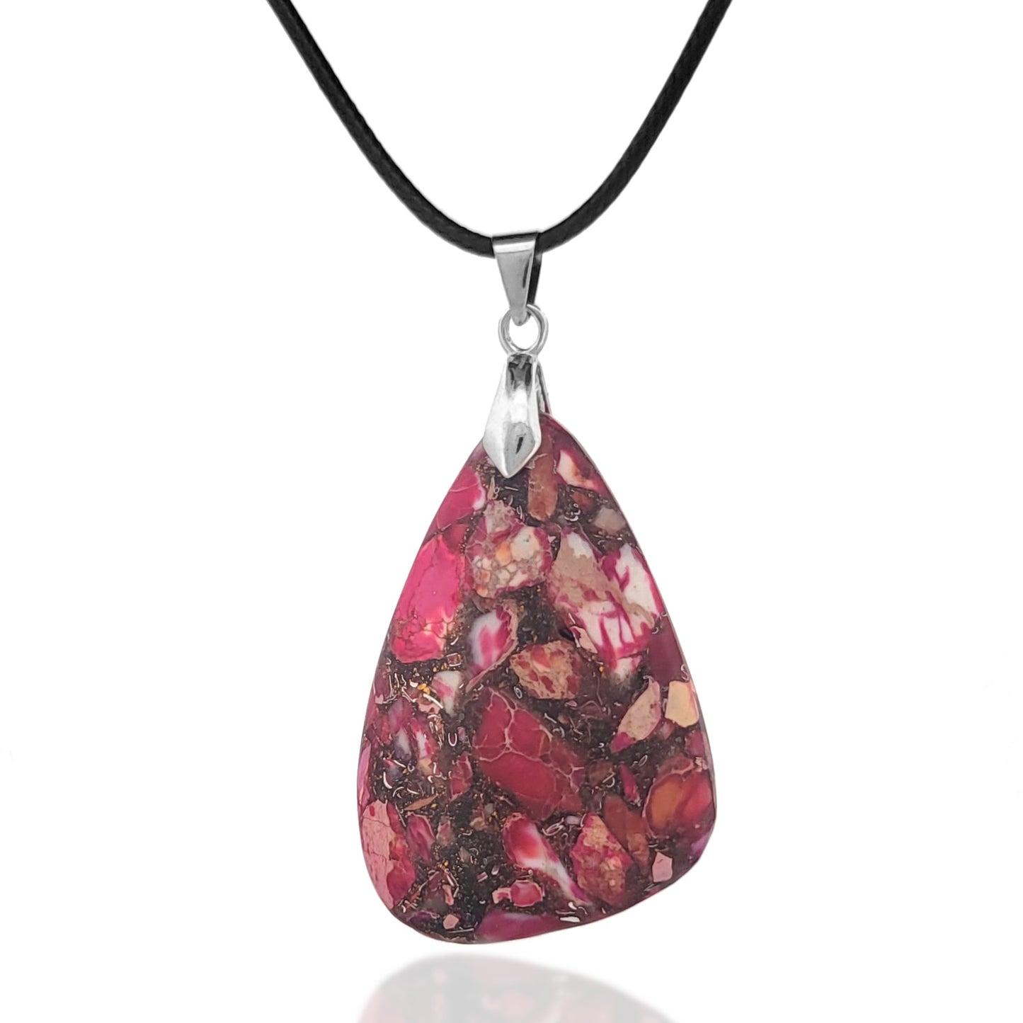 BESHEEK Fuscia Burgundy Sea Sediment Jasper Stone Trapezoid Necklace Pendant | Handmade Hypoallergenic Boho Beach Gala Wedding Style Fashion Jewelry