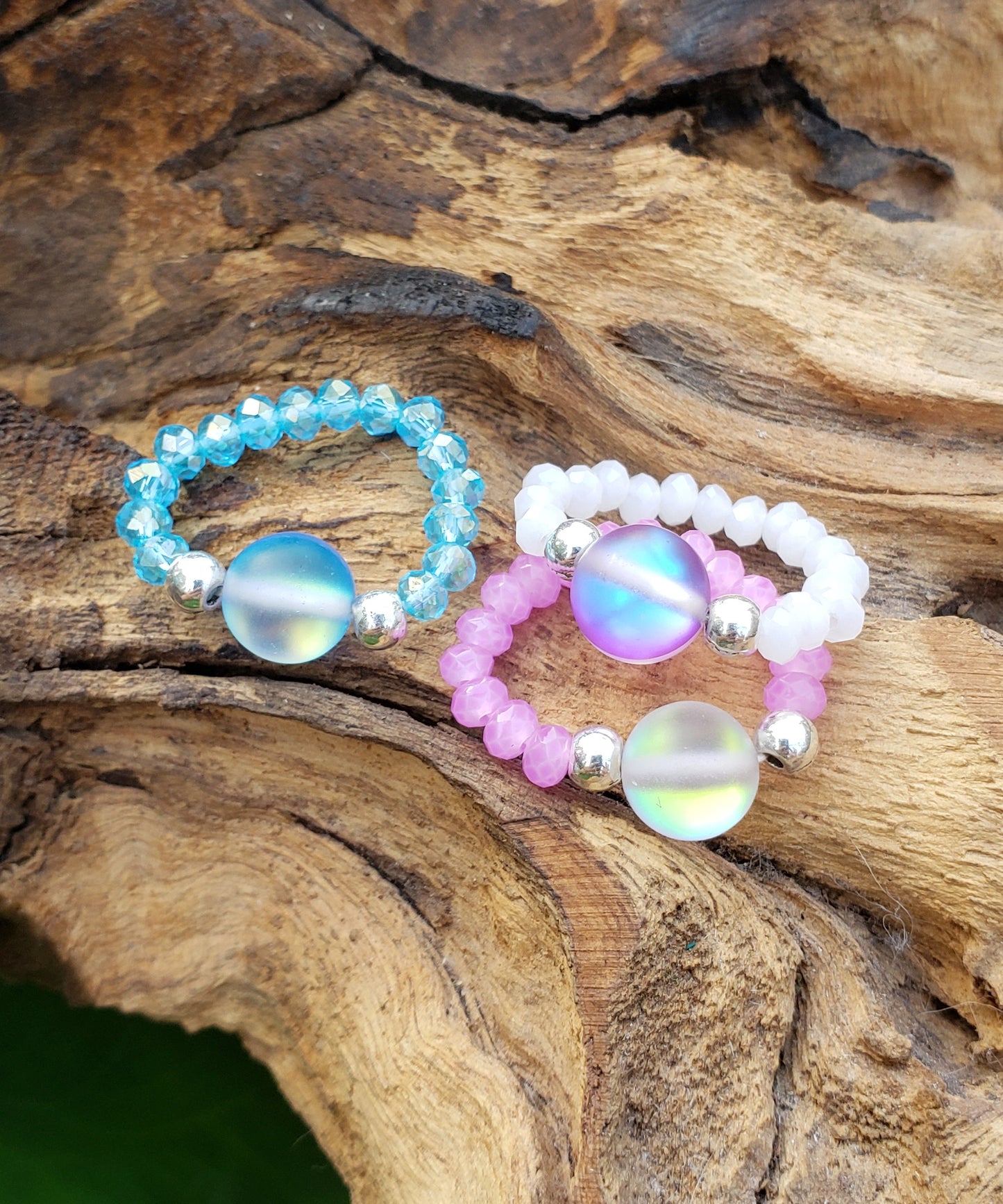 Mermaid Glass and Crystal Stretch Toe Rings (Set of 3)