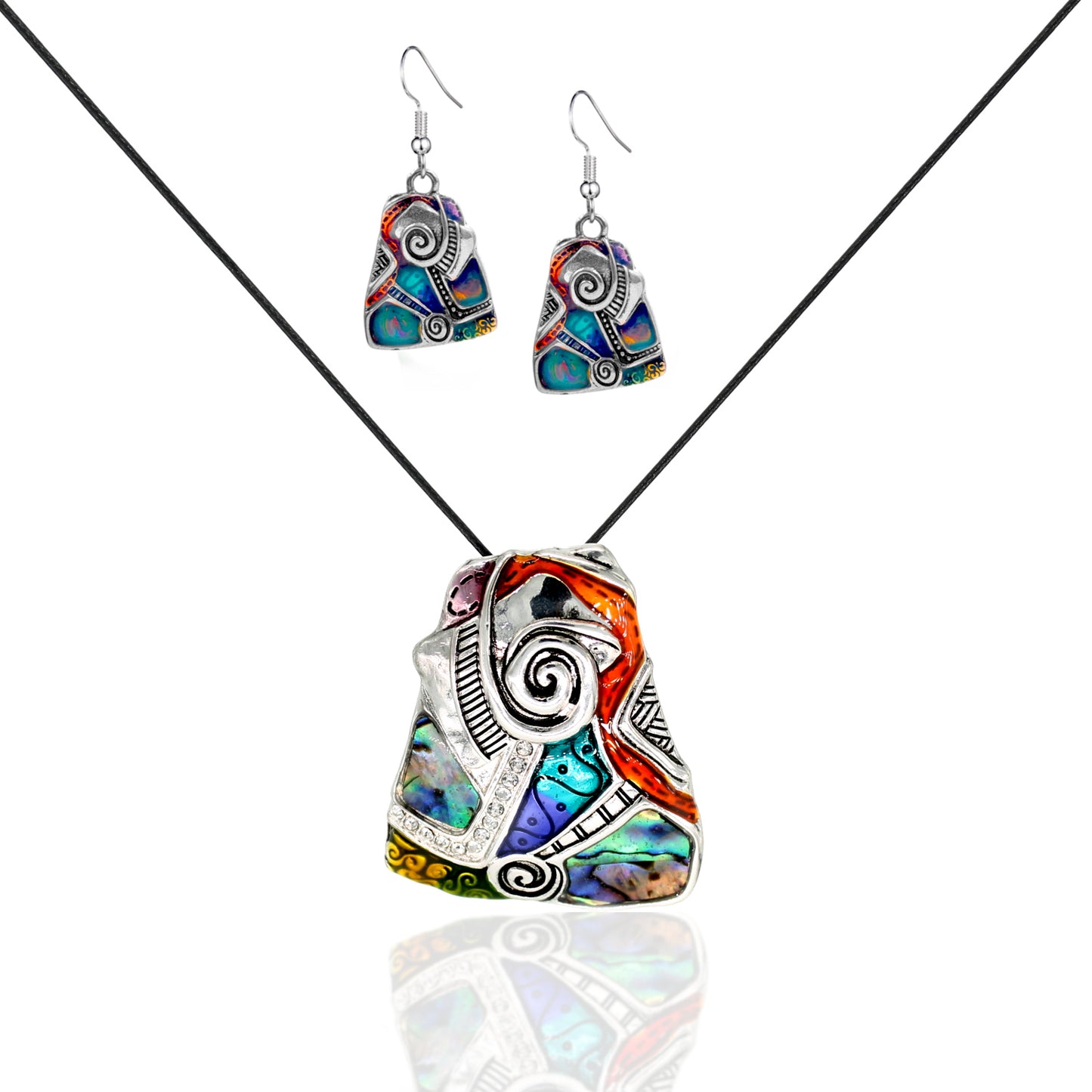 Handmade Rainbow Abalone Mosaic Trapezoid Jewelry Set
