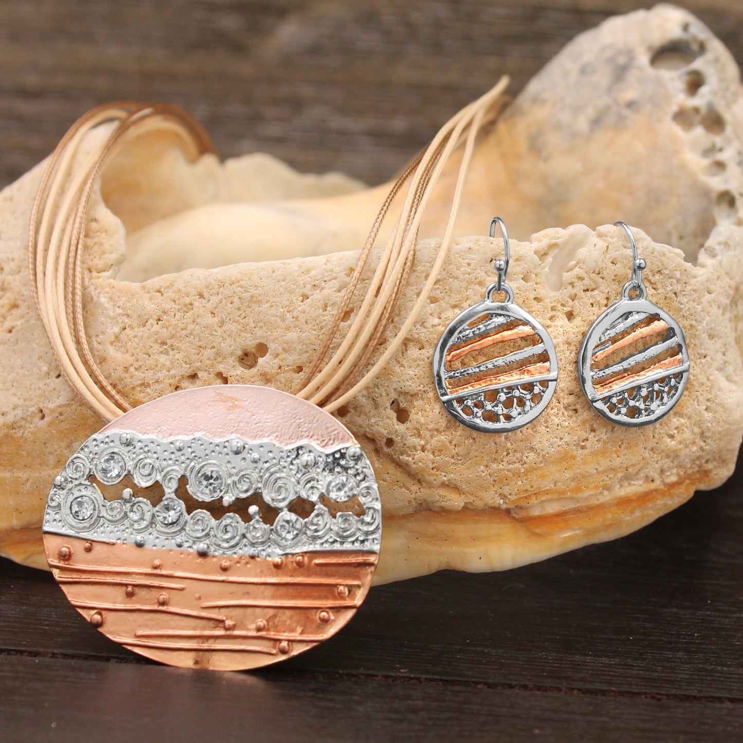 Silvertone "Layered Beauty" Pendant and Necklace Set