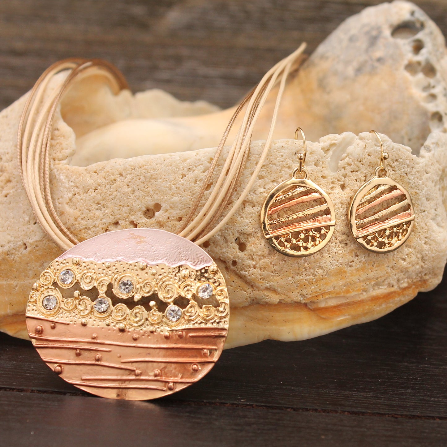 Goldtone "Layered Beauty" Pendant and Necklace Set
