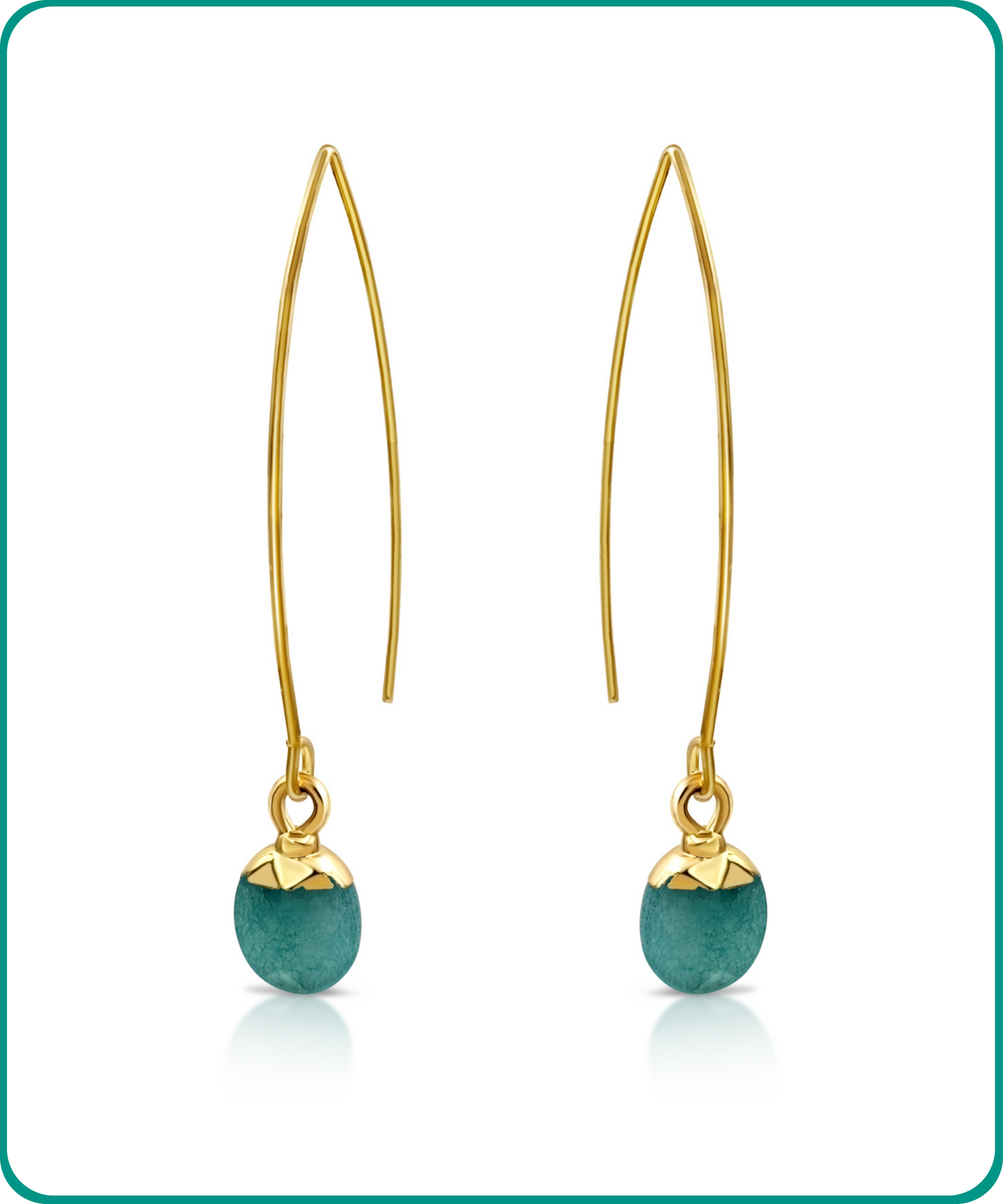 BESHEEK | Goldtone Long Fish Hook Jade Oval Dangle Earrings