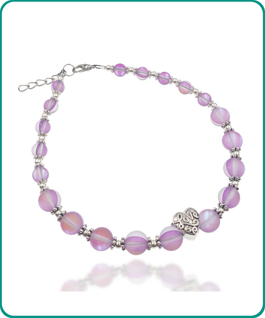 BESHEEK | Purple Mermaid Glass Bead Love Beaded Anklet