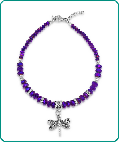 BESHEEK | Dragonfly Purple Crystal Artisan Beaded Anklet