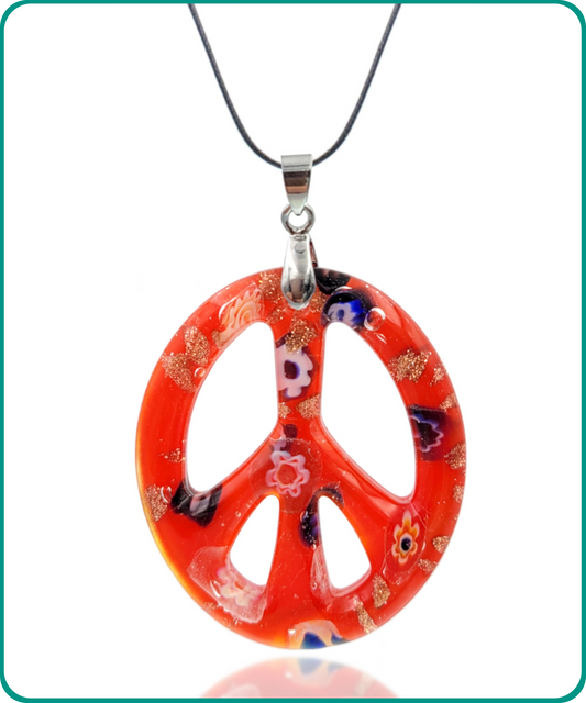 BESHEEK | Handmade Murano Inspired Red Glass Peace Sign Necklace