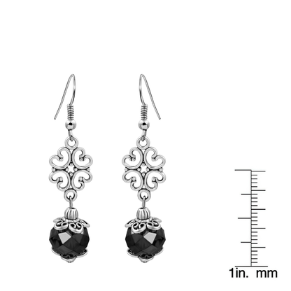 BESHEEK Silvertone Ornament and Black Crystal Dangle Earrings | Handmade Hypoallergenic Boho Beach Gala Wedding Style Fashion Earrings