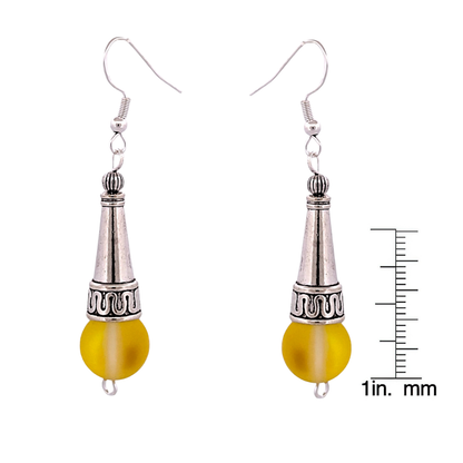 BeSheek Sterling Silver YellowTibetan Filigree Cone and Mermaid Glass Dangle Earrings