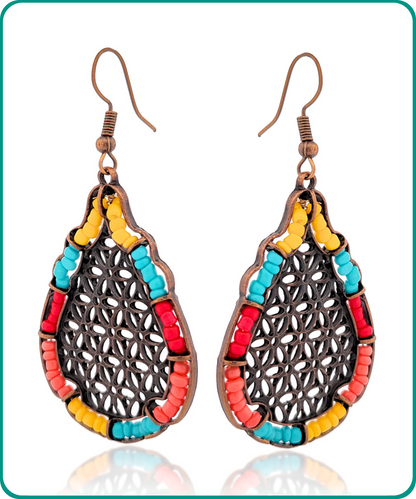 Antiqued Bronze Mayan Beaded Teardrop Earrings