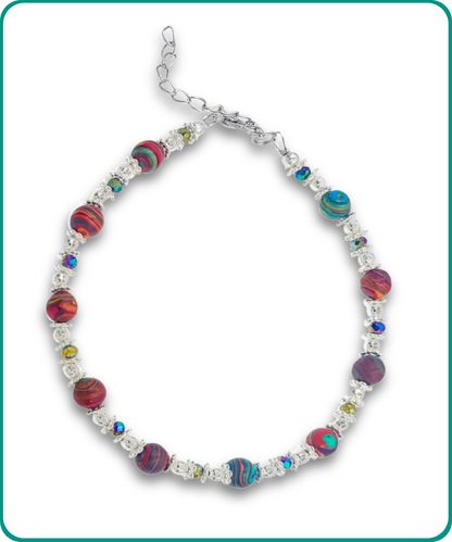 BESHEEK | Rainbow Calsilica Faceted Stone Artisan Beaded Anklet