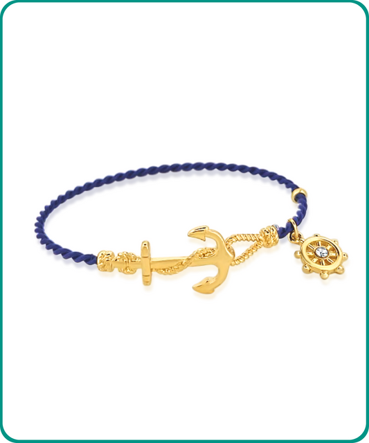 BESHEEK | Goldtone and Blue Anchor and Hook Clasp Bracelet