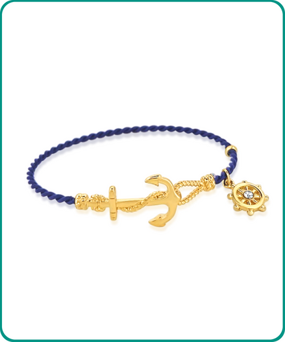 BESHEEK | Goldtone and Blue Anchor and Hook Clasp Bracelet