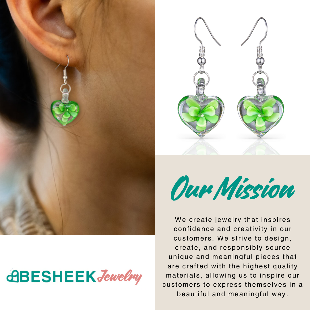 BESHEEK | Handmade Flower Heart Glass Sterling Silver Earrings