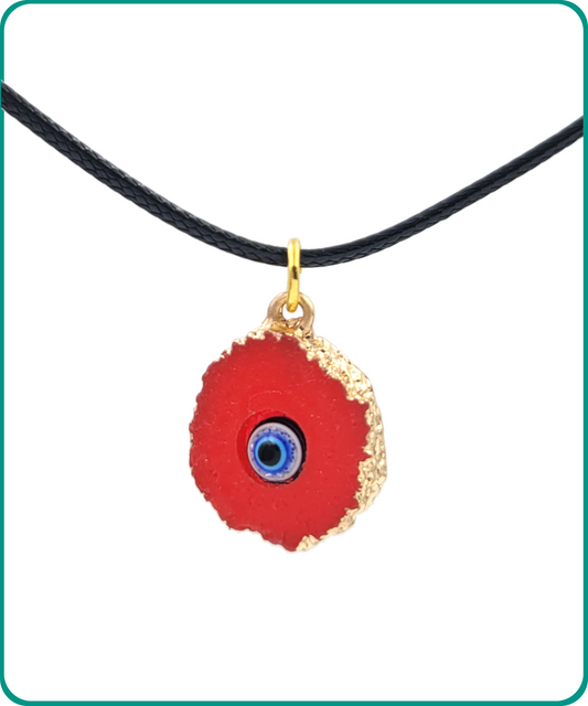 BESHEEK | Gold-edged Red Evil Eye Resin Pendant Necklace
