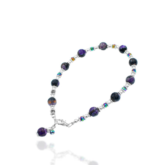 Purple and Black Calsilica Stone Bali Style Adjustable Beaded Anklet KIT