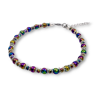 Rainbow Hematite and Crystal Adjustable Beaded Anklet KIT