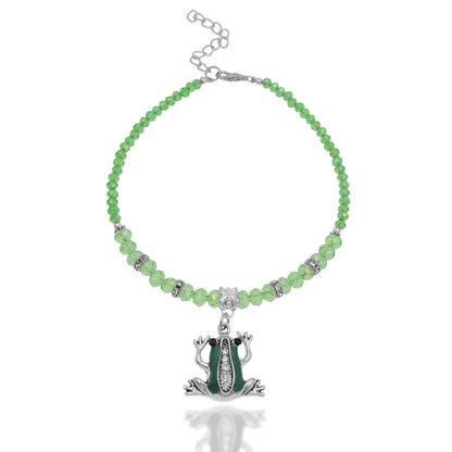 Green Crystal Glass & Silvertone Frog Charm Adjustable Beaded Anklet KIT