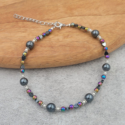 Silvertone & Hematite Heart Adjustable Anklet KIT