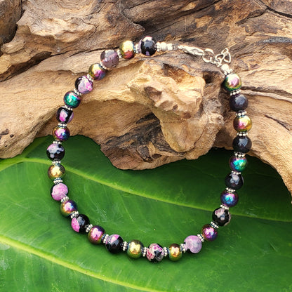 Silvetone, Rainbow Hematite and Calsilica Adjustable Anklet KIT