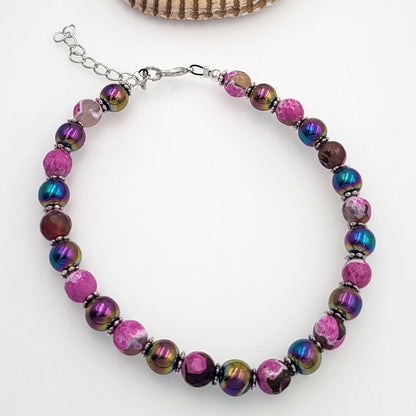 Silvetone, Rainbow Hematite and Calsilica Adjustable Anklet KIT