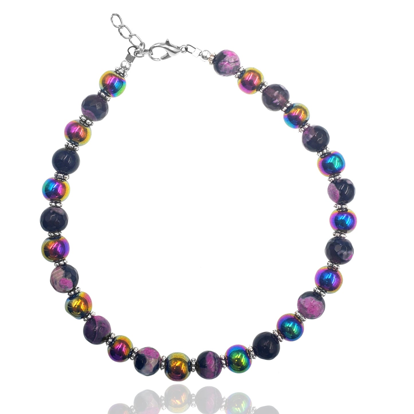 Silvetone, Rainbow Hematite and Calsilica Adjustable Anklet KIT