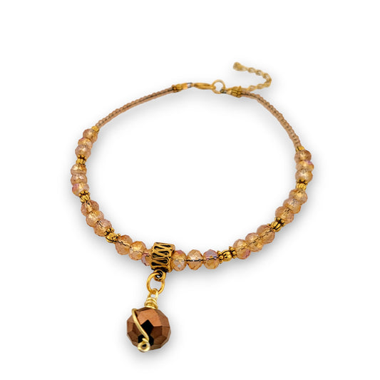 BESHEEK Amber Crystal and goldtone Adjustable Anklet | Handmade Hypoallergenic Beach Gala Wedding Style Jewelry