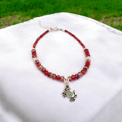 Red Crystal & Silvertone Crab Charm Adjustable Anklet KIT
