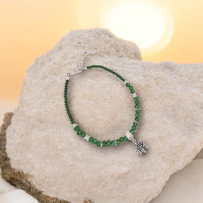 Green Crystal & Silvertone Eidleweiss Charm Adjustable Anklet KIT