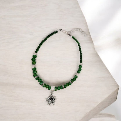 Green Crystal & Silvertone Eidleweiss Charm Adjustable Anklet KIT