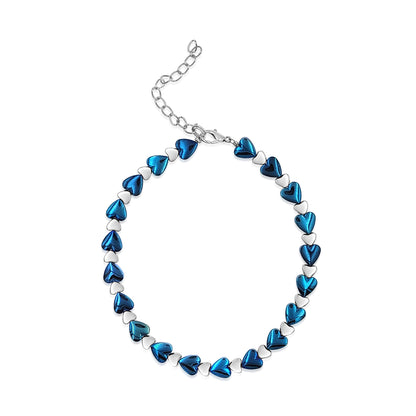 Silvertone Luster Blue Hematite Hearts Adjustable Anklet KIT