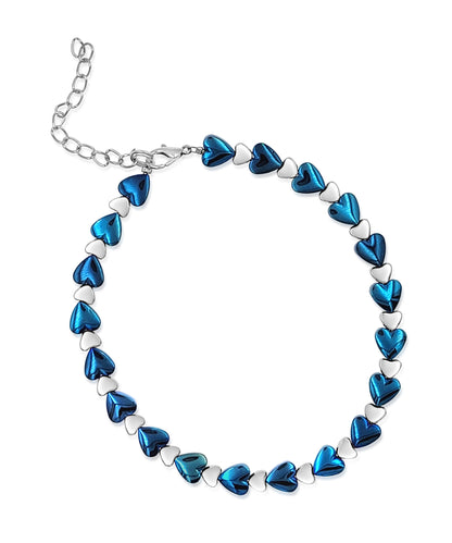 Silvertone Luster Blue Hematite Hearts Adjustable Anklet KIT