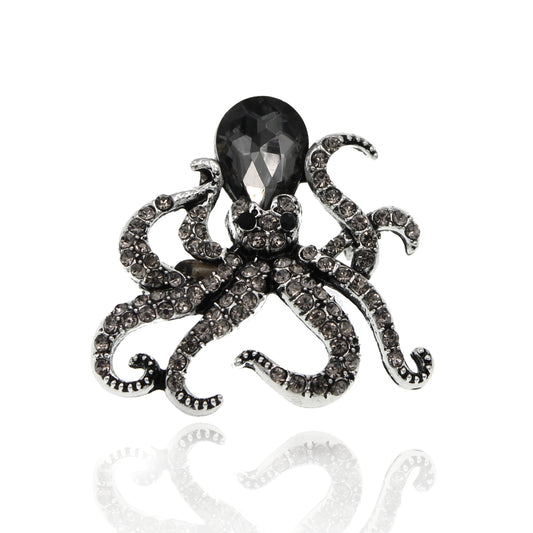 BESHEEK | Silvertone Crystal Paved Octopus Artisan Brooch