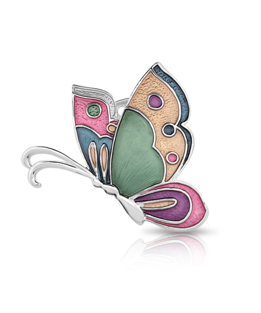 BESHEEK | Silvertone Rainbow Butterfly Artisan Brooch